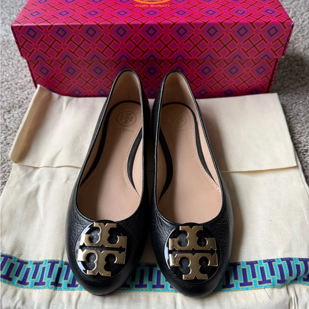 Tory Burch Black Leather Flats - Picture 2 of 3